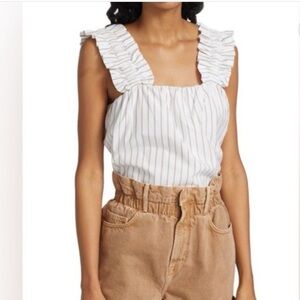 FRAME Ruffle Strap Tank Striped Cotton Preppy Size Medium